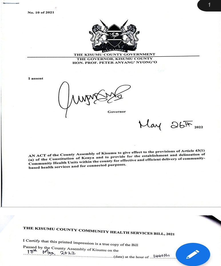 A copy of the signed vellum by the Governor assenting to the CHS Act in May 2022