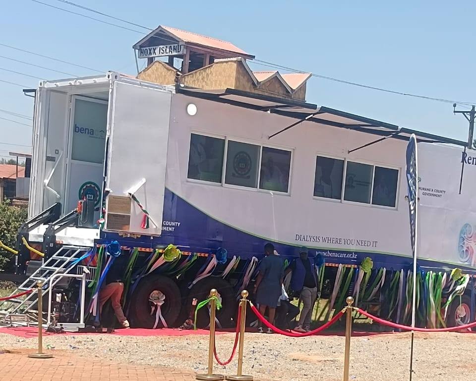 A photo of the renal roads dialysis truck during its launch at kirwara hospital, Gatanga Constituency